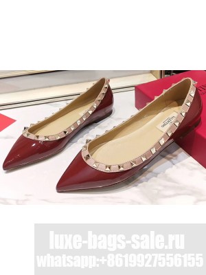 Valentino Rockstud Ballet Flats Ballerinas in Patent Leather Burgundy