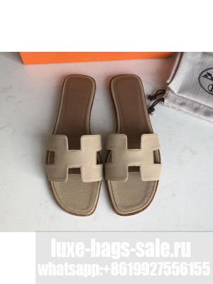 Hermes Oran Flat slippers in epsom leather beige/brown