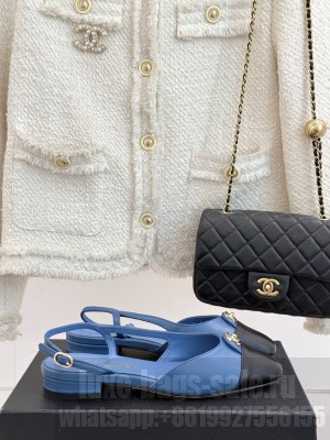 Chanel Lambskin cc Metal slingback Flats Blue 2025