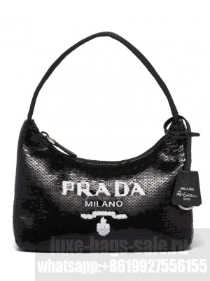 Prada Re-Edition 2000 Sequined Re-Nylon Mini Bag 1NE515 Black