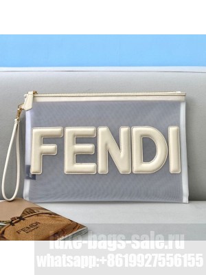 Fendi Mesh Large Flat Pouch White  2021 Collection