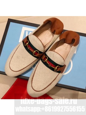 Gucci Women's Horsebit Loafer Web Canvas Beige/Brown