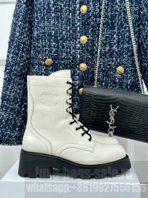 CELINE TRIOMPHE RANGERS MID LACE-UP BOOT IN SHINY BULL WHITE