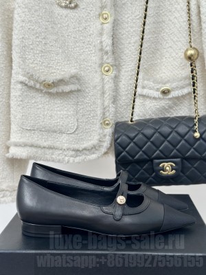 Chanel Lambskin Pointed toe Mary Janes 2024 Black