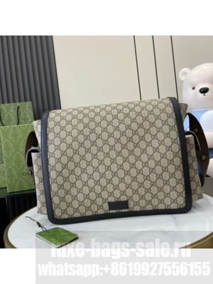 Gucci GG SUPREME MEDIUM DIAPER BAG 495909 Black&Beige