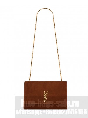 Saint Laurent Reversible Medium Kate In Suede Coffee
