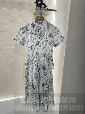 Christian Dior Mid-Length Belted Dress Cotton Muslin with Multicolor Millefiori Motif 02