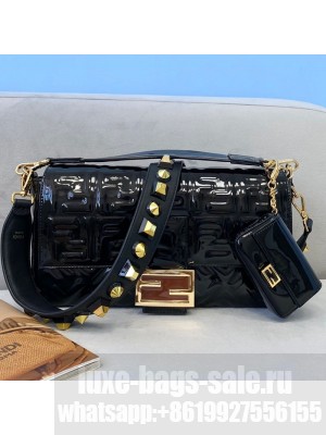 Fendi Baguette Large Bag in Black Patent Leather  2021 Collection