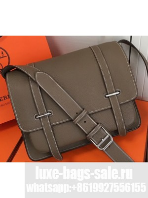 Hermes Steven 30/34cm Men's Bag in Leather Grey