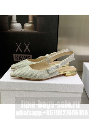 Dior J'Adior Slingback Ballerinas Flat in Grey Cotton Embroidered with Crystal 2022 Collection