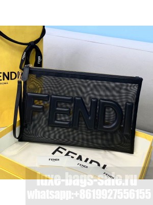 Fendi Mesh Large Flat Pouch Black  2021 Collection