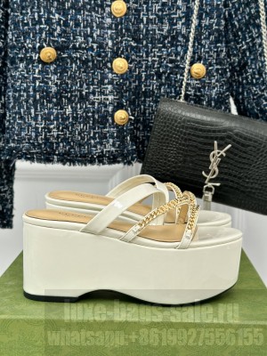 Gucci Signoria 7.5cm Platform Cream Patent Leather Slide