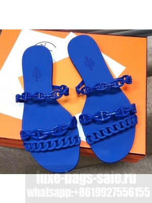 Hermes Chaine D'ancre Rivage Rubber Slipper Sandals Blue