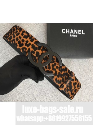 Chanel Width 5.3cm Leather Belt Leopard with Black CC Logo