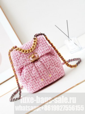 CHANEL 19 BACKPACK Wool Tweed AS4223 pink