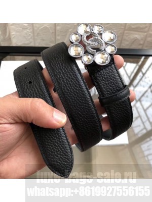 Chanel Width 3cm Crystal and CC Logo Buckle Leather Belt Black/Silver