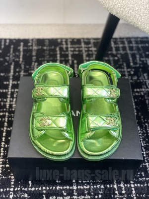 Chanel Grained Calfskin Velcro Dad Sandals Green 2025