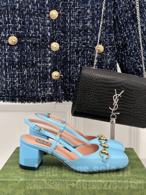 Gucci Women's GG Horsebit Slingback Blue Leather 