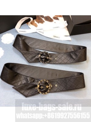 Chanel Black Quilted Lambskin Belt 50mm with Circle Buckle  2021 Collection