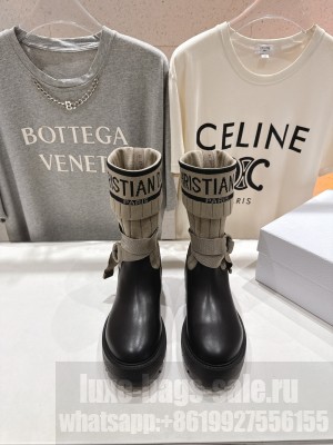 Christian Dior D-Major Ankle Boot  Calfskin with Light Green Technical Knit