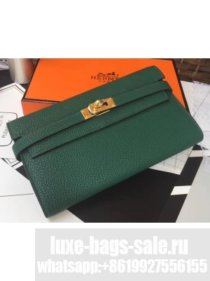 Hermes Kelly Handmade Wallet in Clemence Leather Green
