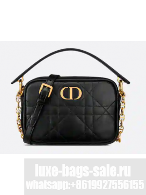 Small Dior Caro Top Handle Camera Bag Black Macrocannage Calfskin M3352U