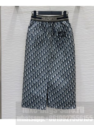 Christian Dior Women's Oblique Print Skirt Dark Blue