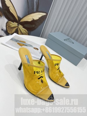 Prada 10cm TPU Mules Transparent Slides 2022 Collection Yellow