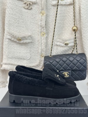 Chanel Suede & Shearling Wool Loafer Black