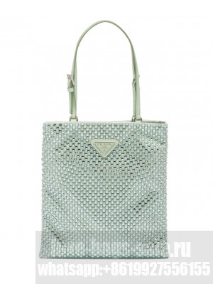 Prada Satin Handbag With Crystals 1BA253 Green