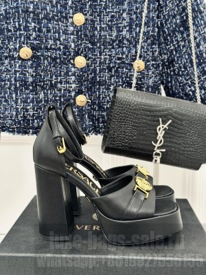 Versace Medusa '95 Metallic Leather High Heel Platform Sandals 12cm Black 2024