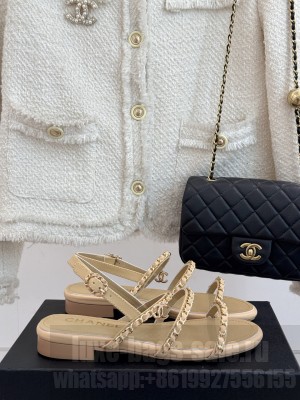 Chanel Lambskin Flat Sandals with Chain Strap beige 2025 G45667