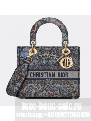 Dior MEDIUM LADY D-LITE BAG Denim Multicolor Dior Jardin Magique Embroidery M0565ORZI