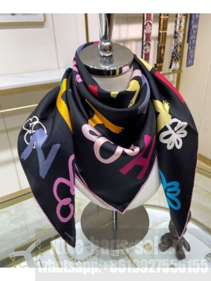 Chanel Women's Letter Logo Printed Square Scarf Black