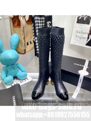 Chanel Quilted Nylon and Patent Calfskin High Boots 2021 Collection,Black 086