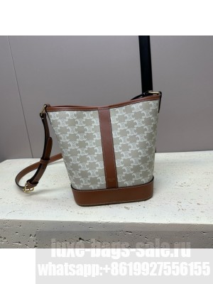 Celine SMALL BUCKET IN TRIOMPHE CANVAS AND CALFSKIN 191442 gray