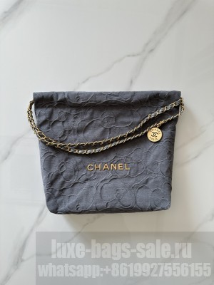 Chanel 22 Shopping Bag AS3261 in Camellia Velvet Gray