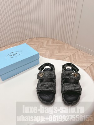 Prada Crochet Cage Flat Sandals 2024 Black