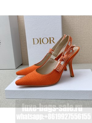 DIOR HEEL 9.5CM J'ADIOR SLINGBACK PUMPS IN COTTON EMBROIDERY ORANGE 2022 COLLECTION