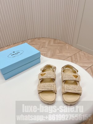 Prada Crochet Cage Flat Sandals 2024 Beige