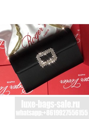 Roger Vivier Evening Envelope Chain Shoulder Flap Clutch Bag In Silk Satin Black 01
