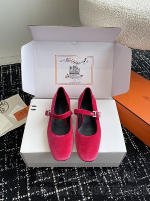 Hermes Jane ballet velvet flat pink