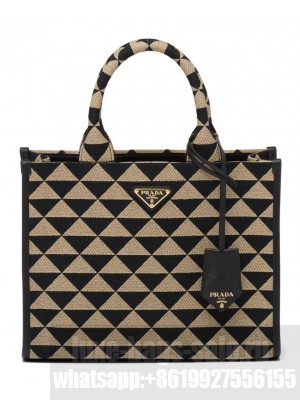 Prada Small Symbole Jacquard Fabric Handbag Black