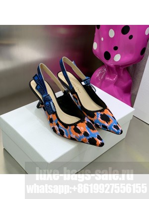 Dior J'Adior Slingback Pumps 6.5cm in Blue Multicolor Mizza Cotton Embroidery 2022 Collection