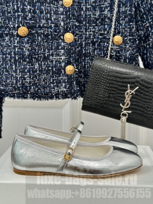 LES BALLERINES CELINE MARY-JANE IN LAMBSKIN SILVER