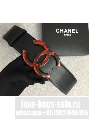 Chanel Width 5.3cm Leather Belt Black with Resin CC Logo
