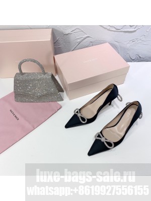 MACH & MACH 90mm Women's Double-bow Crystal-embellished Silk Satin Pumps In Black