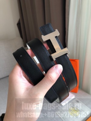 Hermes Mini Constance Reversible Leather Belt with H Buckle 24mm Black 2019 Collection