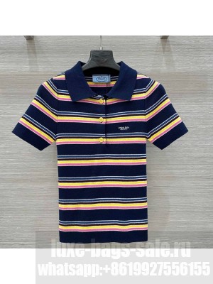 Prada Cotton Striped Polo T-Shirt Blue/Multicolor 2025