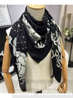 Chanel Women's Camellia Polka Dot Print Scarf Black